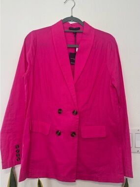 Saks Fifth Avenue Pink Double-Breasted Linen Blazer